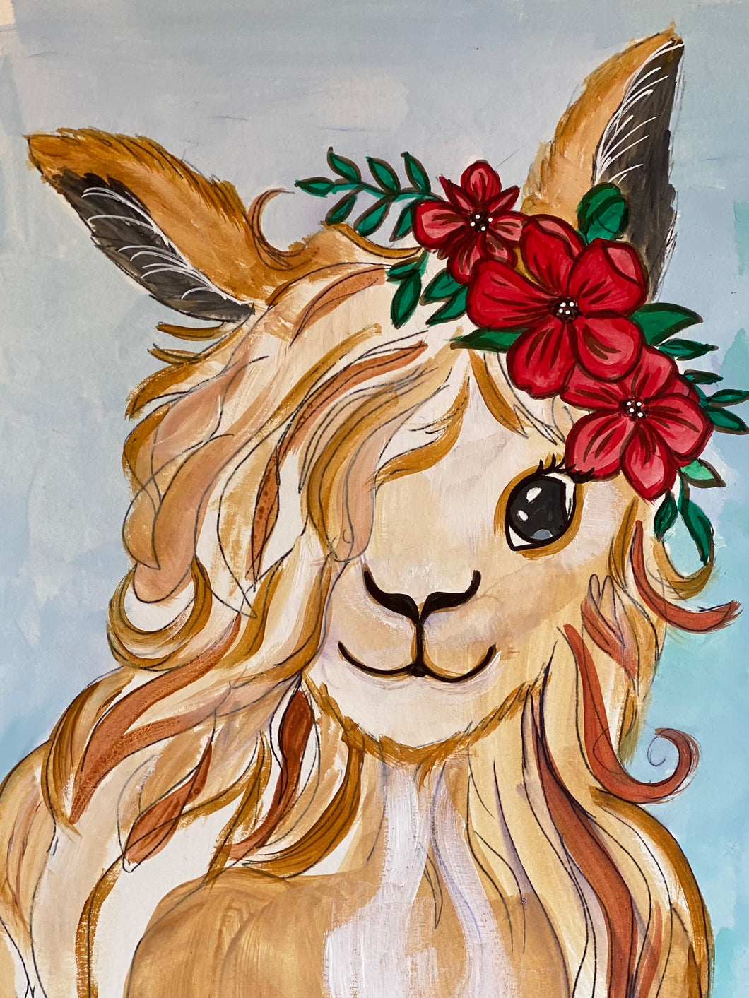 LLama with Flowers Paint Party
